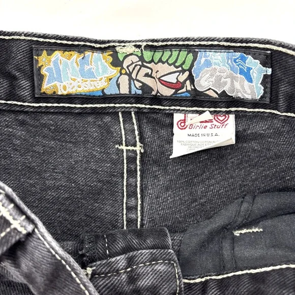 Vintage 90s JNCO Flame Jeans Black 28" Waist Baggy Wide Leg Crush City - Picture 9 of 15